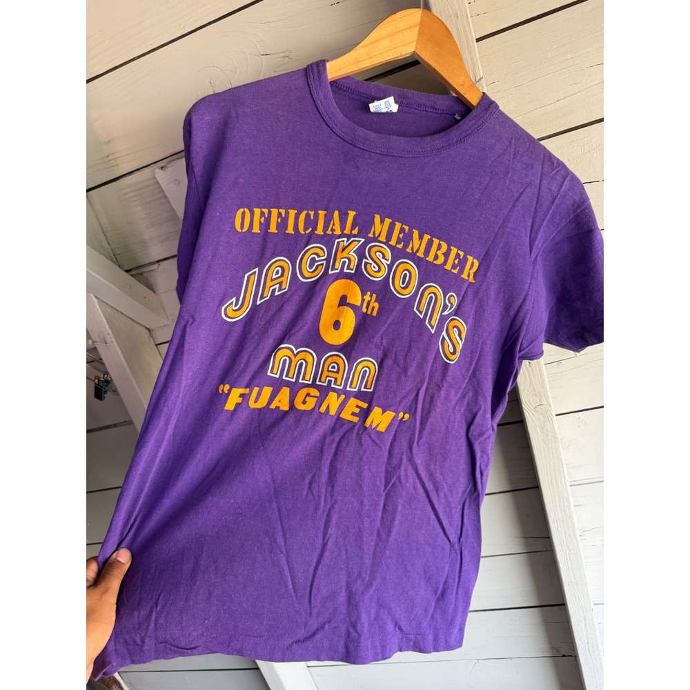 Vintage Champion T Shirt Mens Large Purple Jackson's 6th Man FUAGNEM Graphic L - Picture 3 of 5